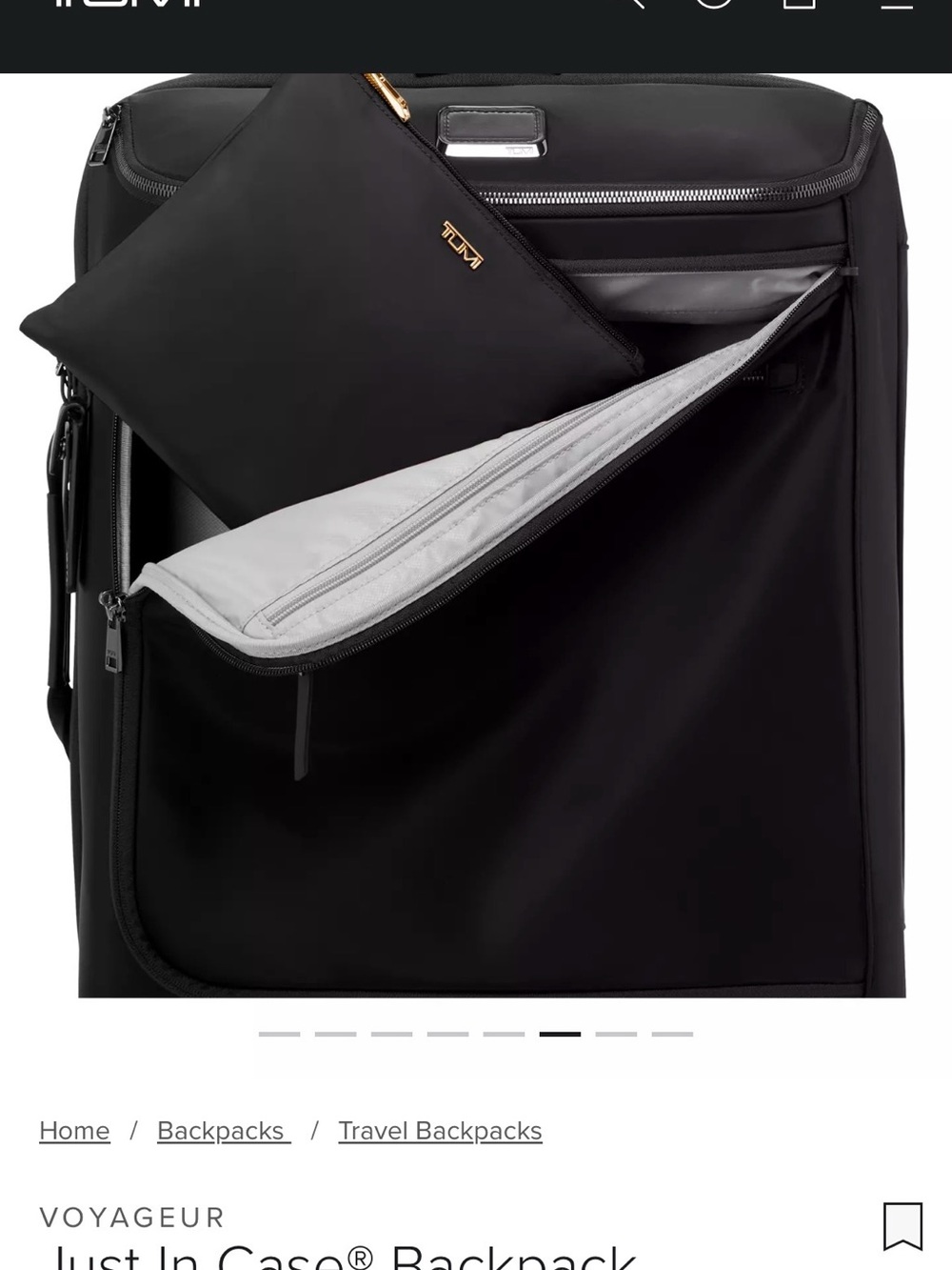 Tumi: “Just in Case” Backpack with Gold Logo Accents -NWT - Picture 7 of 9
